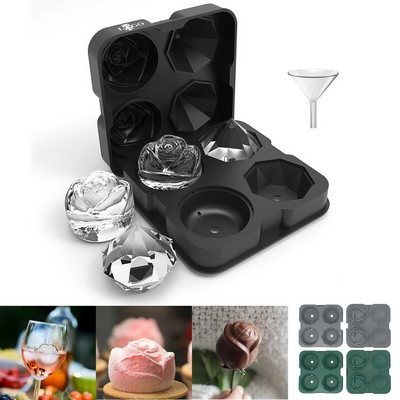 4 Holes Rose Diamond Silicone Ice Cube Mould