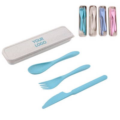 Custom Eco Friendly Food Grade Wheat Straw Reusable Utensils Set w/Portable Case