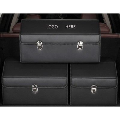 Leather Foldable Trunk Organizer Box w/ Lid
