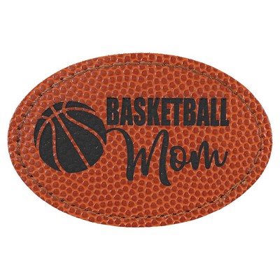 Oval Engraved Patch with Adhesive, Basketball Faux Leather, 3" x 2"