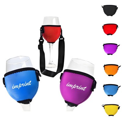 Neoprene Wine Glass Insulator With Neck Lanyard