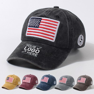 Embroidered Baseball Cap W/ American Flag Design