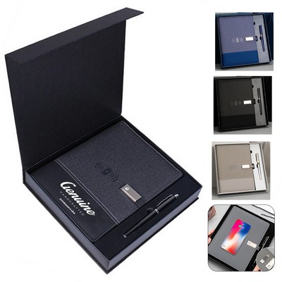Corporate Delight Gift Set-Notebook with 8000mAh Wireless Charger & USB Drive