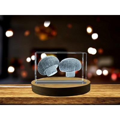 Mushroom 3D Engraved Crystal Gift w/LED Base - Nature Decor