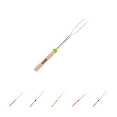 Stainless Steel Retractable Campfire BBQ Fork with Non-slip Wooden Handle