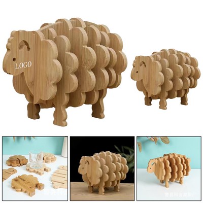 Bamboo Sheep Shaped Coaster Set