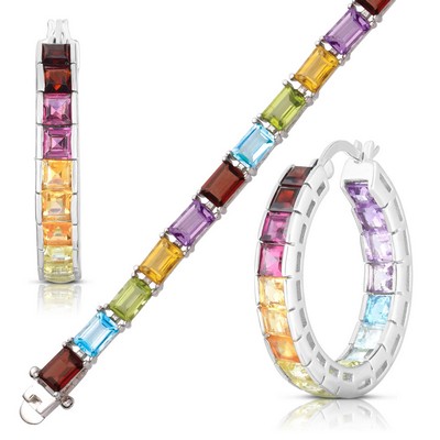 Jilco Inc Inside-Out Gemstone Hoops And Gemstone Bracelet