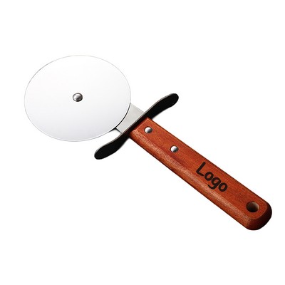 Professional Stainless Steel Pizza Cutter Wheel with Ergonomic Wooden Handle