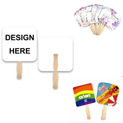 Custom Sandwiched Hand Fan with Wooden Handle