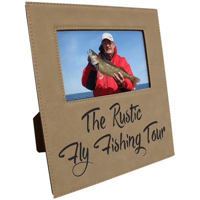 4" x 6" Light Brown Leatherette Photo Frame with 4 1/4" x 7 7/8" Engraving Area