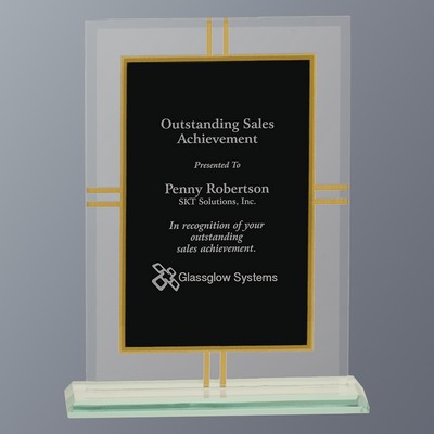 Clear Glass Plaque, Rectangle with 4-Point Gold Accents, Medium (5-3/4"x 8-1/2"H)