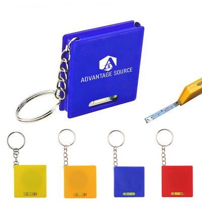Square Tape Measure Keychain With Built-In Level Tool