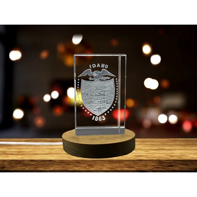 Idaho State Coat of Arms Engraved Crystal Trophy Award w/LED Base