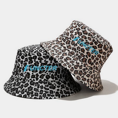 Reversible Polyester Leopard Print Bucket Hat