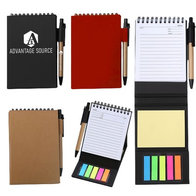 Eco-Friendly Hardcover Spiral Combo Notepad with Sticky Notes