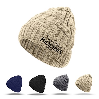 Hand-Knitted Acrylic Winter Beanie