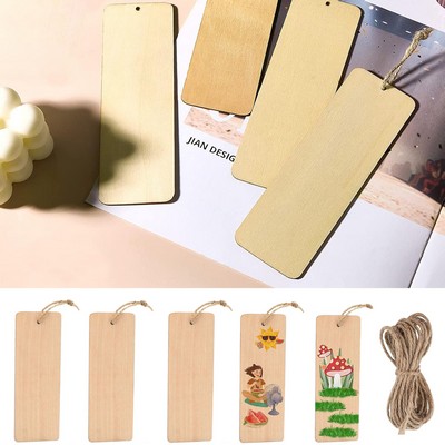10Pcs Rectangle Blank Wooden Bookmarks with Hole and Ropes