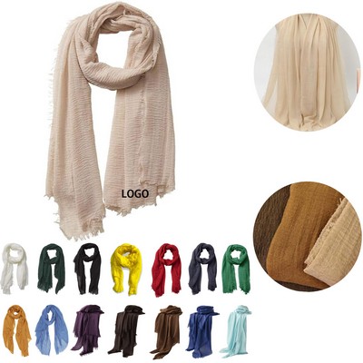 Vintage Cotton Linen Scarf Fringed Travel Shawl