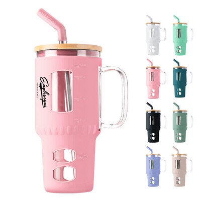 32oz Glass Tumbler with Straw and Lid