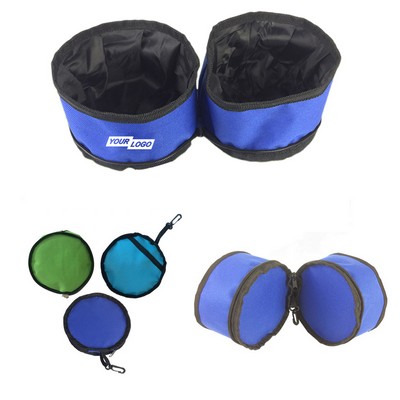 Portable Double-Layer Oxford Pet Bowl