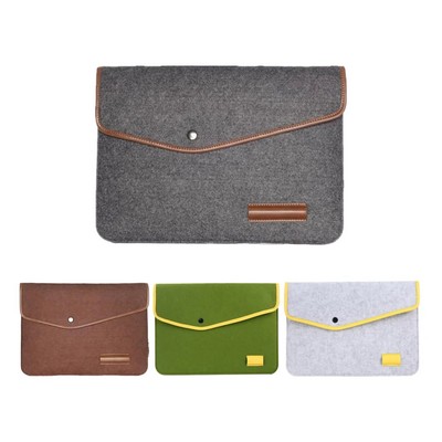 Flip-Top Felt Laptop Case - Leather Edging & Snap Button