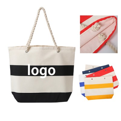 Durable Cotton Canvas Beach Tote Bag With Rope Handles
