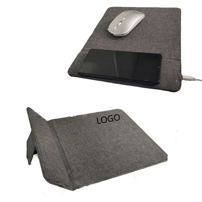 RPET Wireless Charging Mouse Pad with Phone Holder