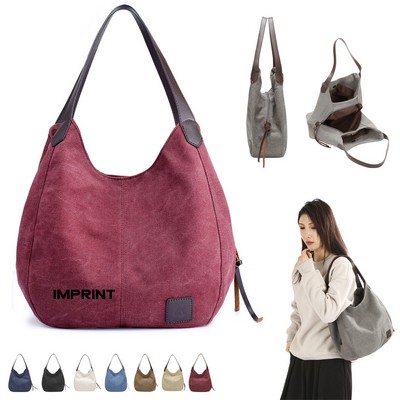 Three-Layer Canvas Shoulder Bag