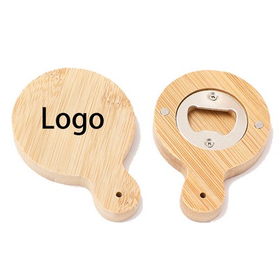 Bamboo-Wood Round Magnetic Fridge Bottle Opener