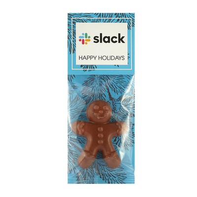 Belgian Chocolate Holiday Icons in Billboard-Style Header Bag with Milk Chocolate Gingerbread Man