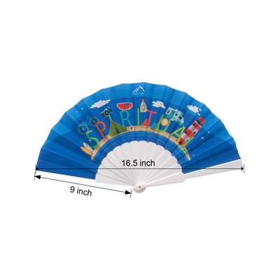 Full Color Folding Fabric Fan With Plastic Handle