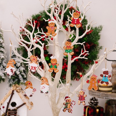 Christmas Gingerbread Man Wooden Ornament Tree Gnome Hanging Decor Gingerbread Pendant 12pcs Set