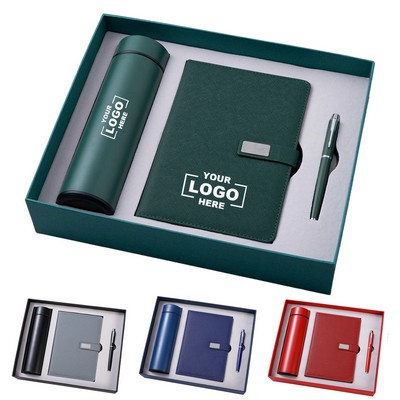 A5 Leather Notebook Insulated Thermos And Pen Gift Set