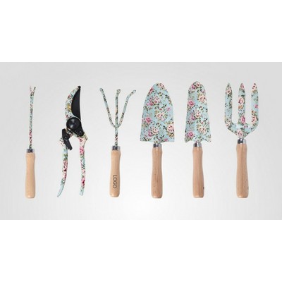 6pcs Gardening Tool Set Home Planting Kit Printed Wooden Handles Metal Tool