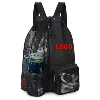 Unisex-Adult Mesh Drawstring Beach Backpack With Wet Pocket