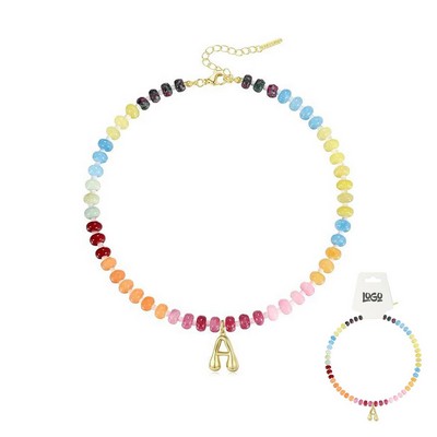 14K Letter Pendant Necklace Colorful Beaded Choker