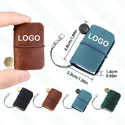2" Cowhide Leather Tiny Travelers Refillable Notebook w/Keychain