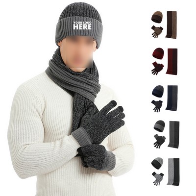 Winter 3" 1 Set Gloves Knitted Beanie Hat Scarf