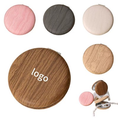 Wood Grain Imitation Portable Makeup Mirror