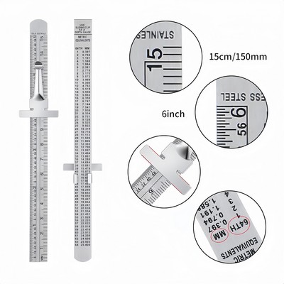 6" Stainless Steel Ruler with Detachable Clips