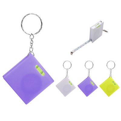 3' Square Tape Measure Keychain With Level
