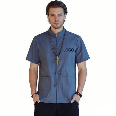 Polyester Linen Tang Style Short Sleeved Casual Wear