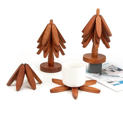Tree Shaped Wood Coaster Set