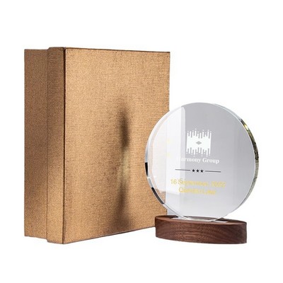 Round Crystal Trophy With Wooden Base