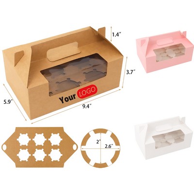 Kraft Handle 6-Cupcake Gable Box