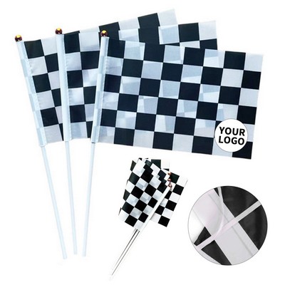 Handheld Checkered Racing Flag With Fiberglass Pole