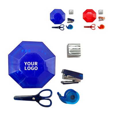 Compact Octagonal Case Mini Stationery Office Supply Kit