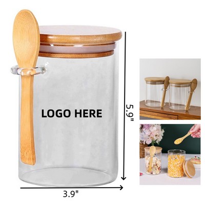 Large Capacity Glass Jars with Bamboo Lid and Spoon