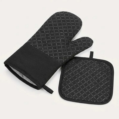 Silicone Grip Cotton Oven Mitt and Pot Mat Set