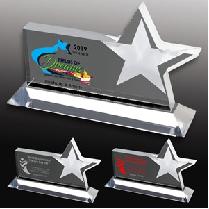 Laser Engraved Horizontal Star Award (9"x 5 1/2"x 3/4")